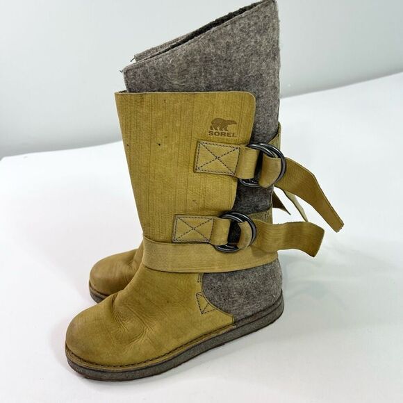 Sorel Winter Boots Womens 7 Brown Gray Chipahko Felt Lined Leather Snow Shoes - Picture 4 of 11